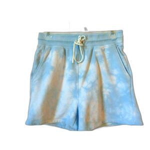 Good American Fleece Shorts Size 2 Pale blue tie dye in blue. Cotton blend